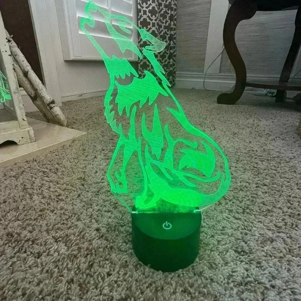 New in box 3d wolf lamp light up multicolor remote usb charge battery 16 colors